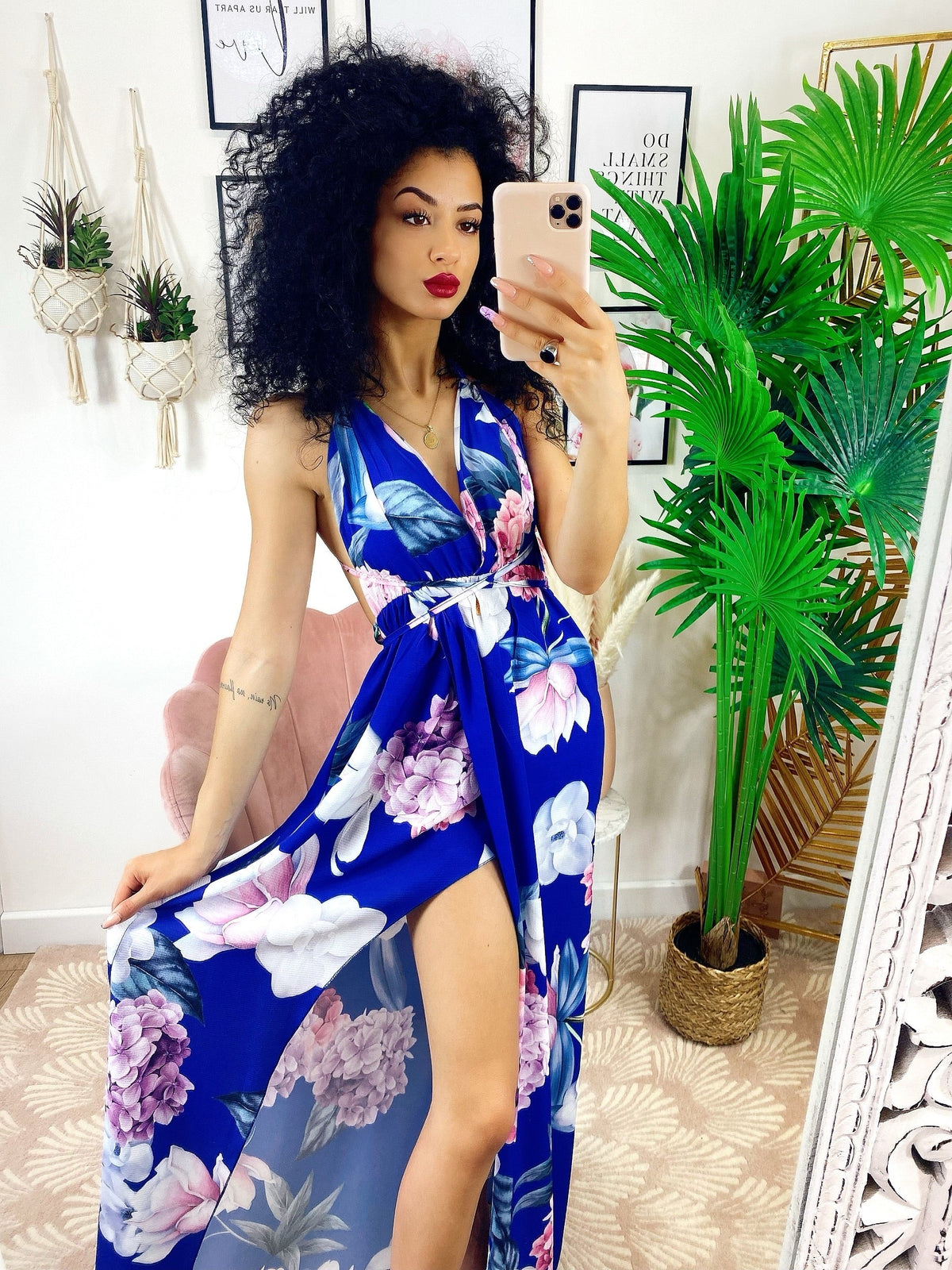 Abito Afrodite con fiori Blu elettrico