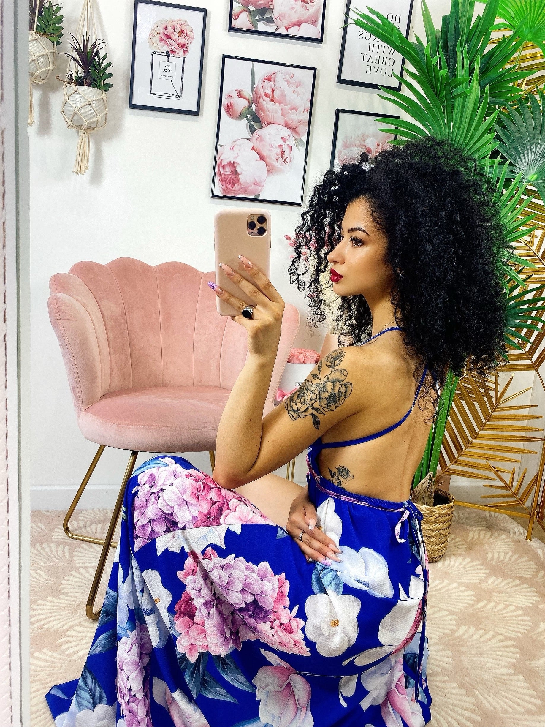 Abito Afrodite con fiori Blu elettrico