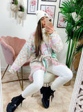 Cardigan con frange Verdeacqua e Rosa