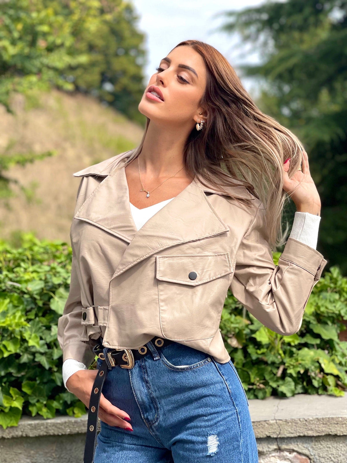 Giacca in eco pelle beige