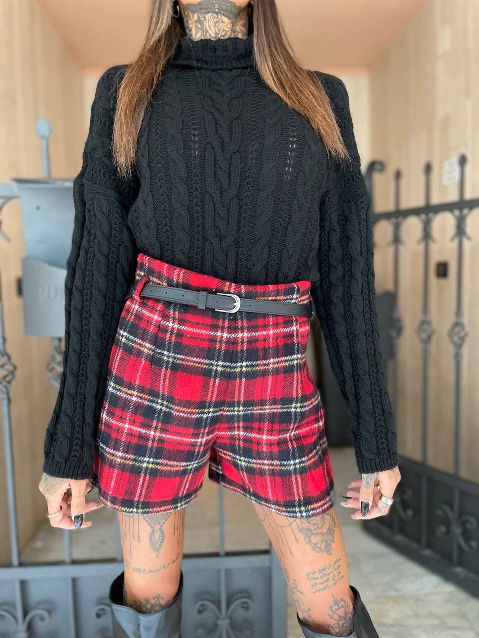 Short scozzese con cintura