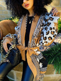 Cardigan camel con frange e cinta
