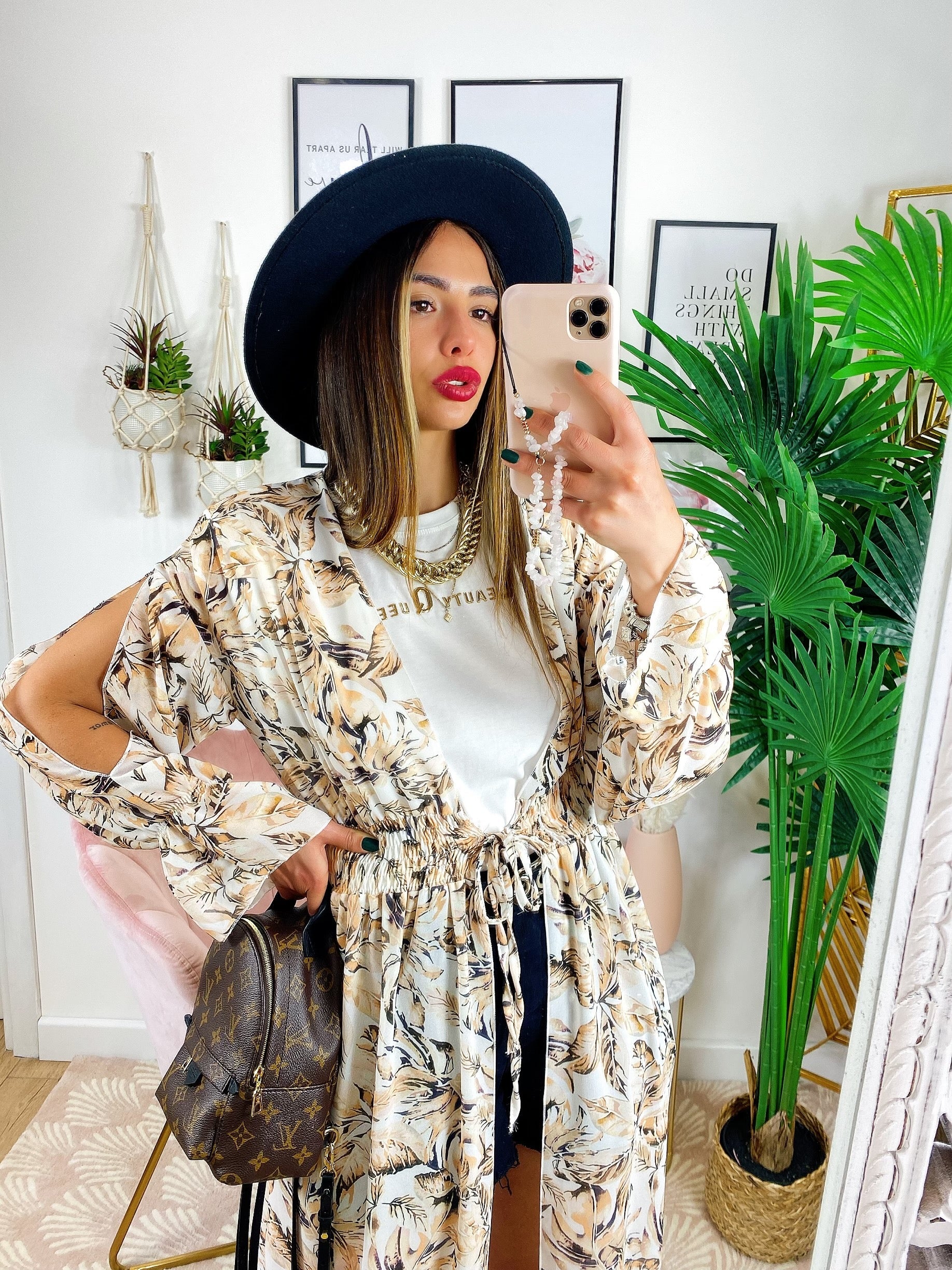 Kimono base beige floreale