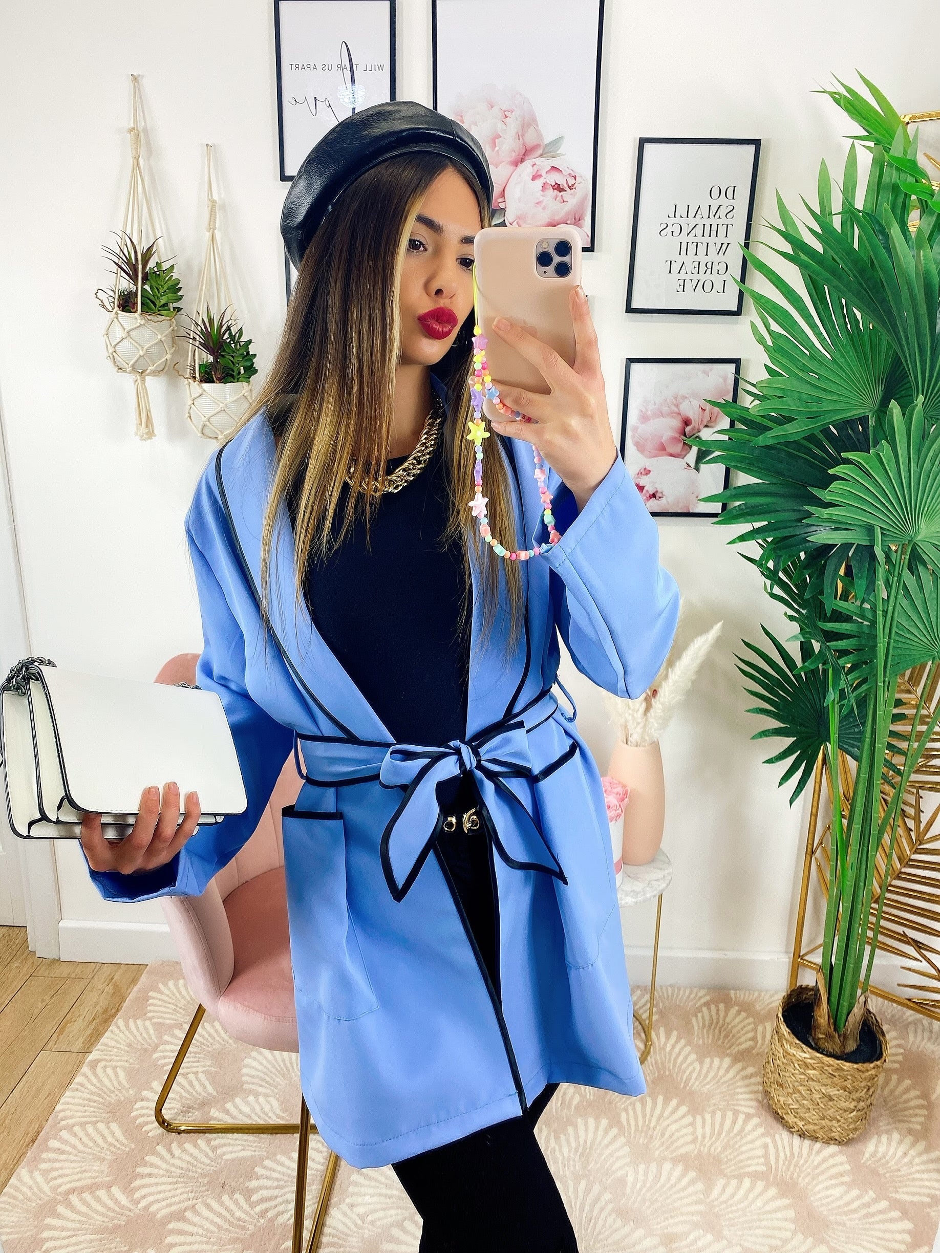 Giacca con cintura celeste