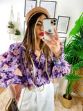 Camicia fiorata con ricami base lilla
