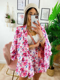 Completo Giacca e Short fiori fucsia