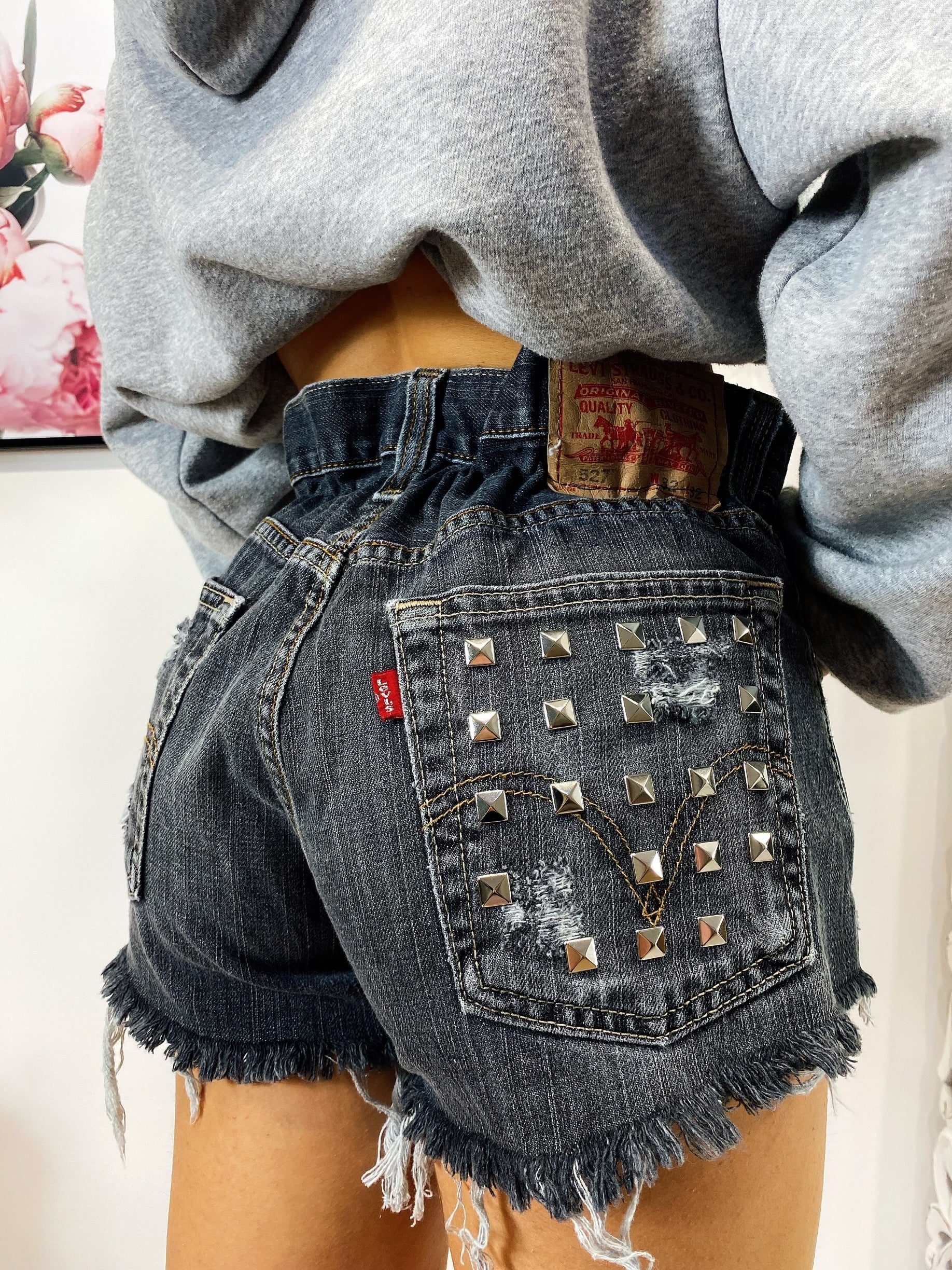 Short Levi’s Vintage con Borchie bagno grigio scuro