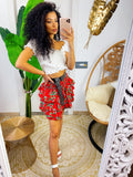 Gonna con balza fiori rossa