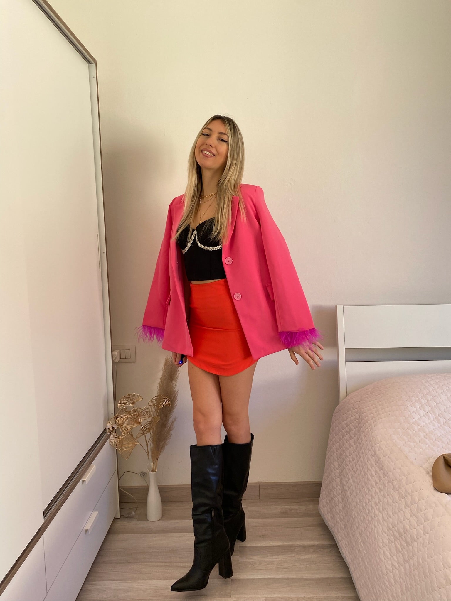 Giacca con piume Fuxia