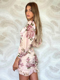 Abito arricciato con fiori rosa