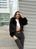 Giaccone di jeans nero pelo nero