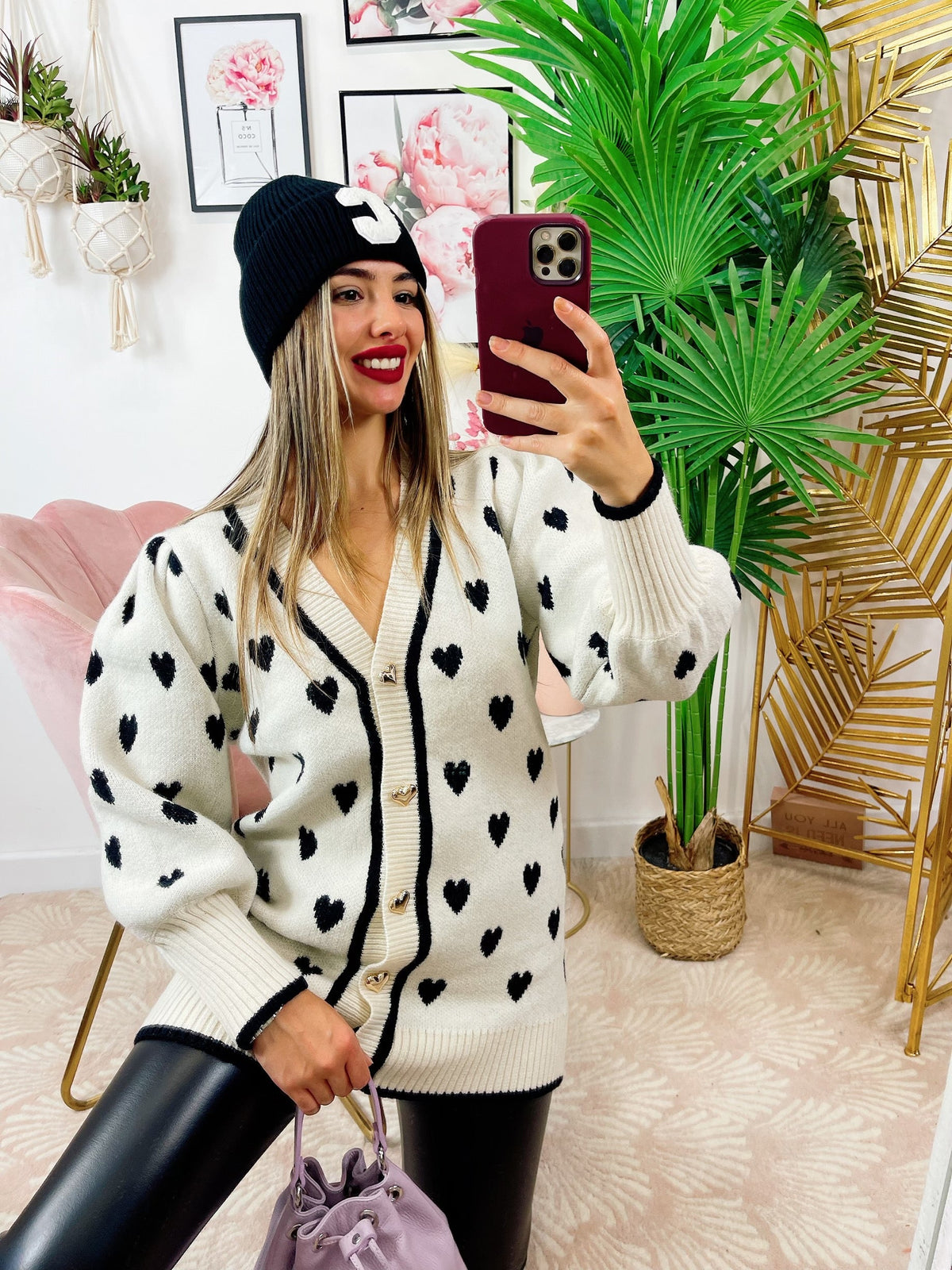 Maxi maglione panna a cuori