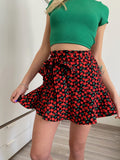 Gonna pantalone fiori rossi