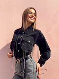 Giacca in jeans nero con frange