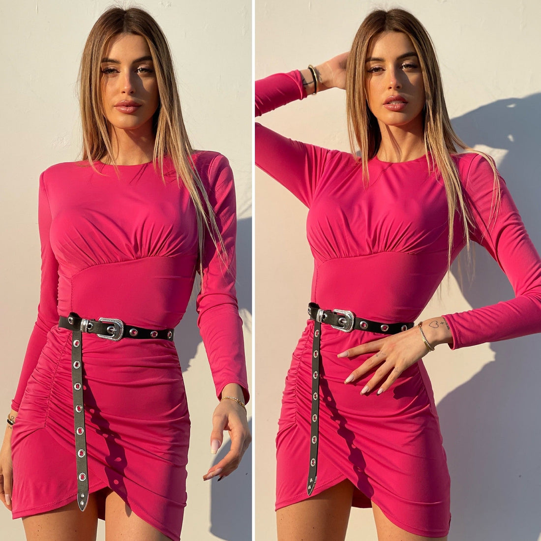 Abito aderente con arricciatura laterale Fuxia