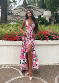 Abito lungo bianco con rose