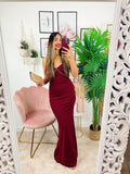 Abito lungo con dettaglio in strass Bordeaux