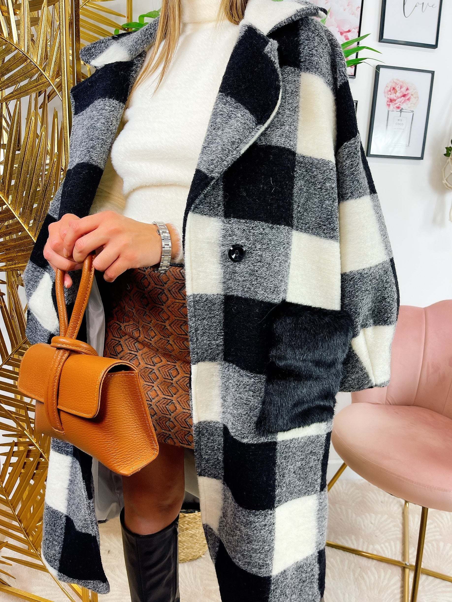 Cappotto a quadri nero