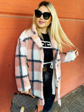 Cappotto Teddy rosa a quadri