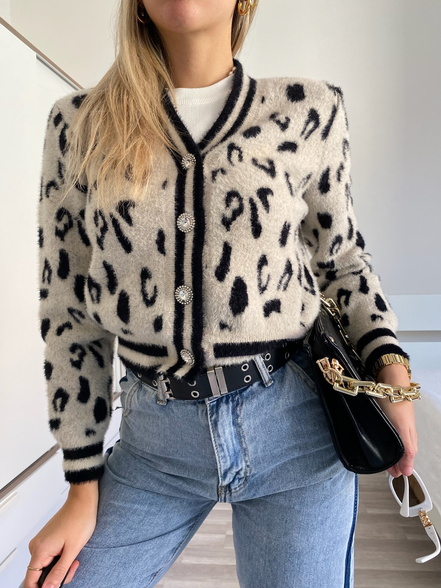 Cardigan animalier bianco nero