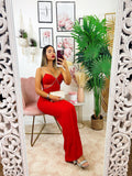 Abito lungo con dettaglio in strass Rosso
