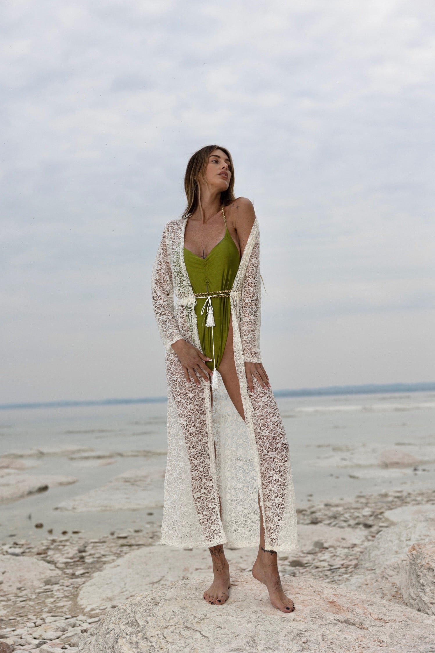 Kimono in pizzo bianco