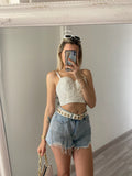 Top con ricami in paillettes bianco
