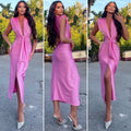 Abito rosa midi con scollo a V