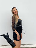 Abito in ecopelle e tulle