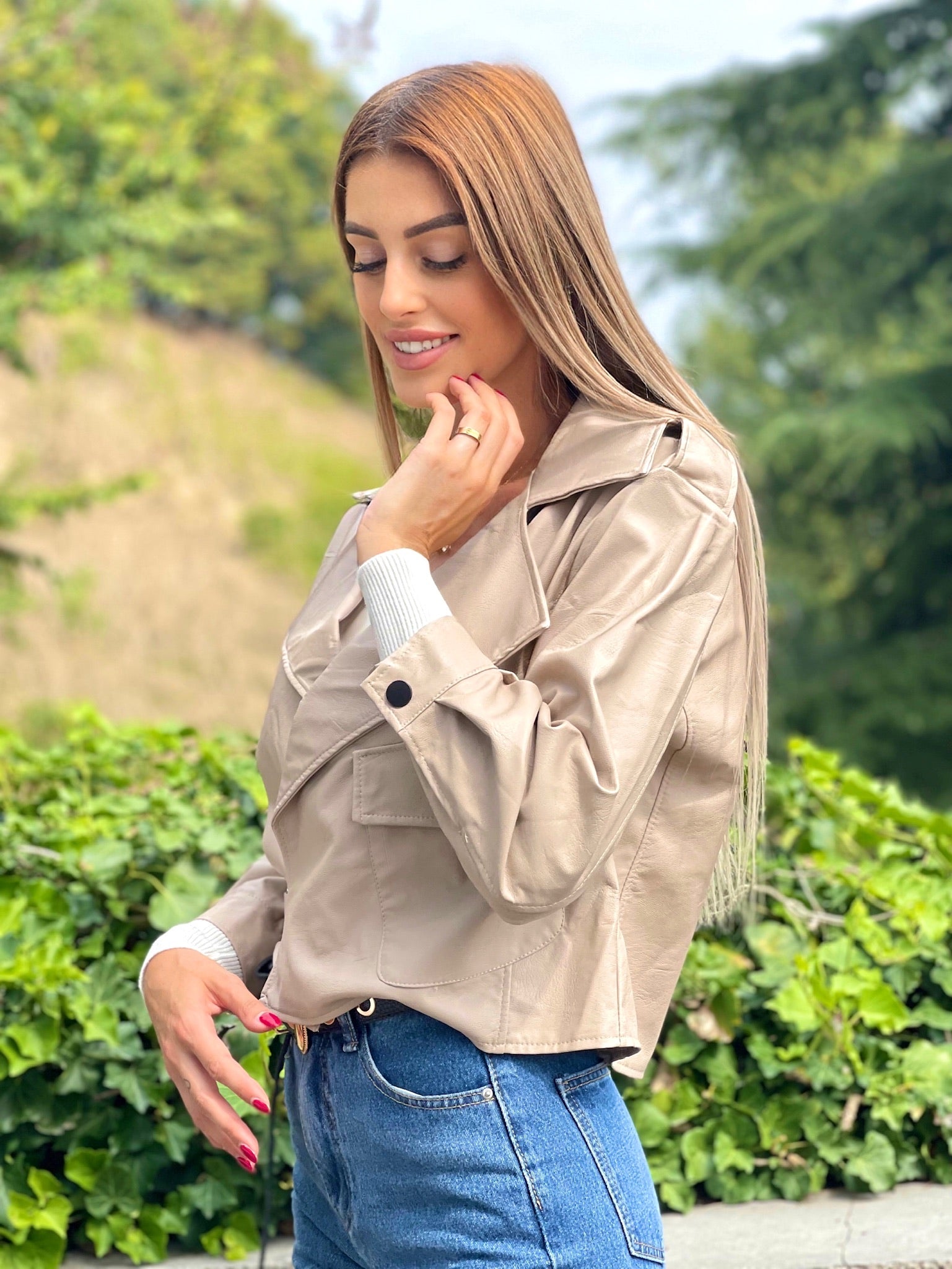 Giacca in eco pelle beige