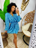Abito con paillettes manica lunga azzurro