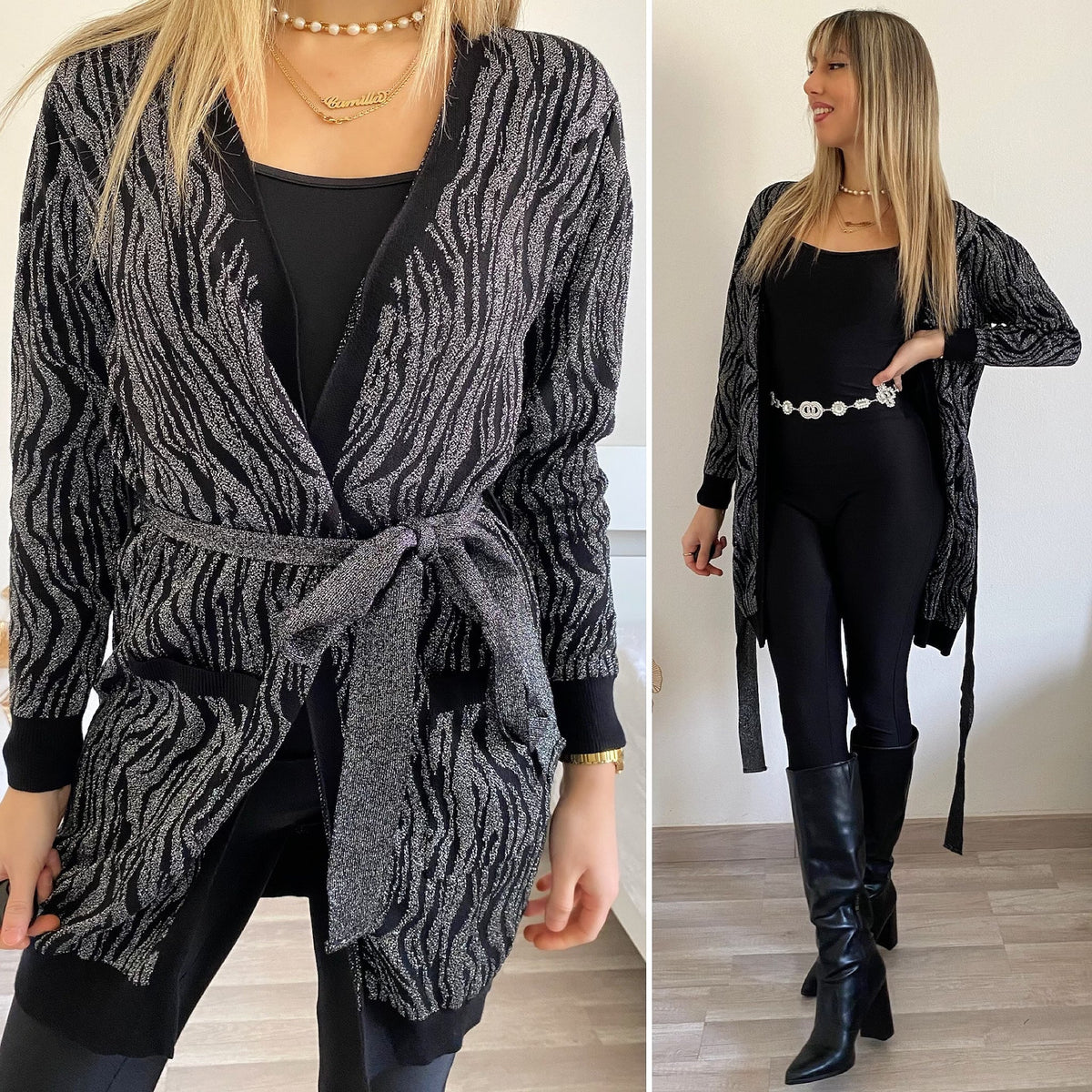 Cardigan in lurex zebrato nero