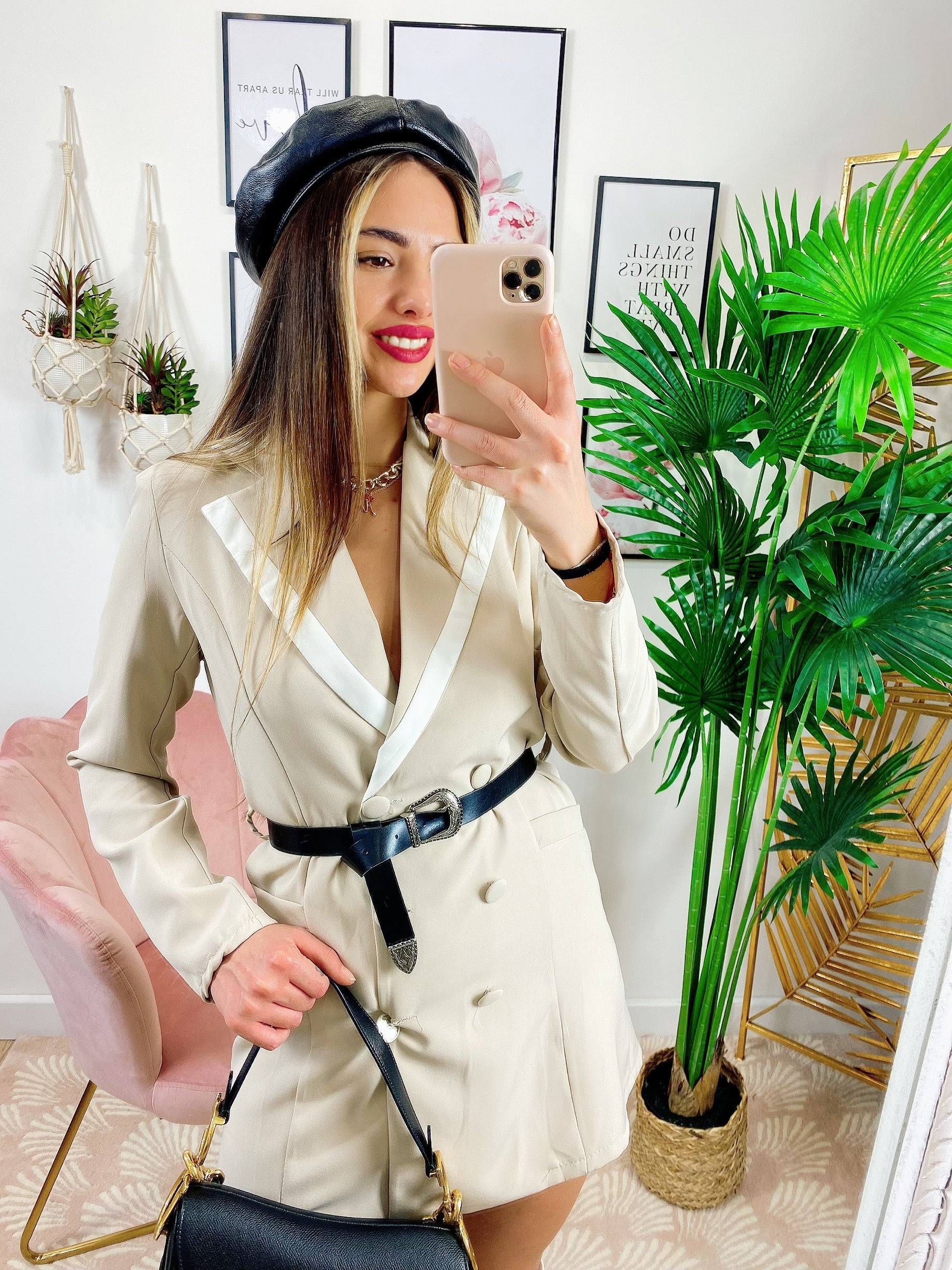 Abito Blazer con cintura beige