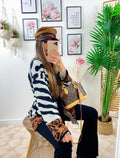 Cardigan Zebrato con frange e cinta
