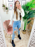 Camicia bianca con bottoni gold e borsetta