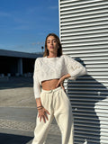Maglioncino crop panna a trecce