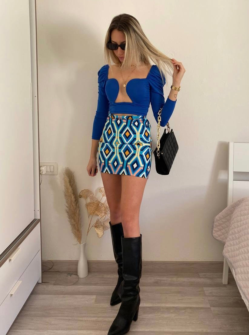 Gonna geometrica azzurra