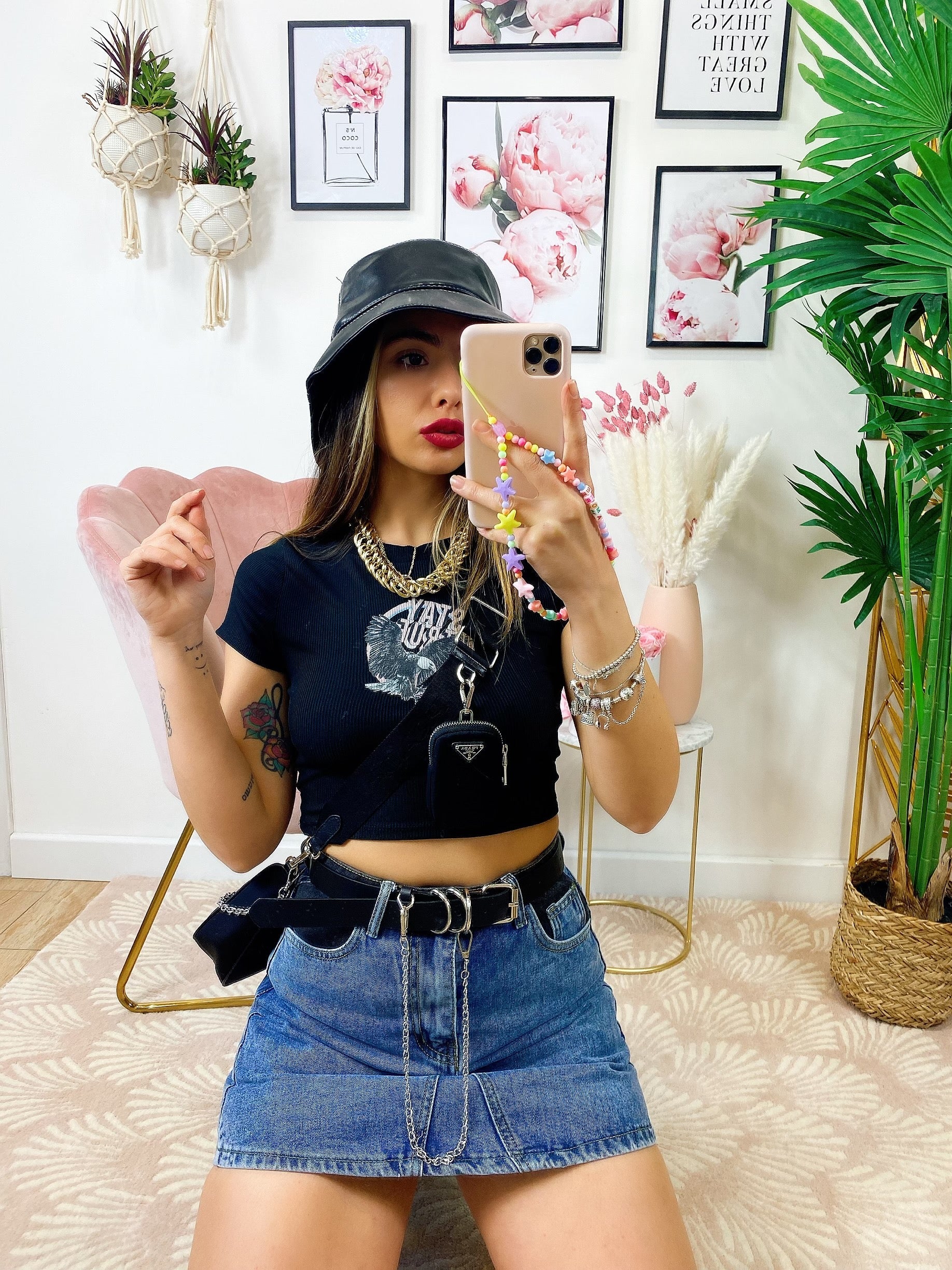 T-Shirt Crop con aquila nera