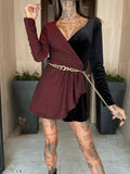 Tutina glitter nero e bordeaux con cintura