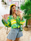 Camicia etnica dettaglio verde con borsetta