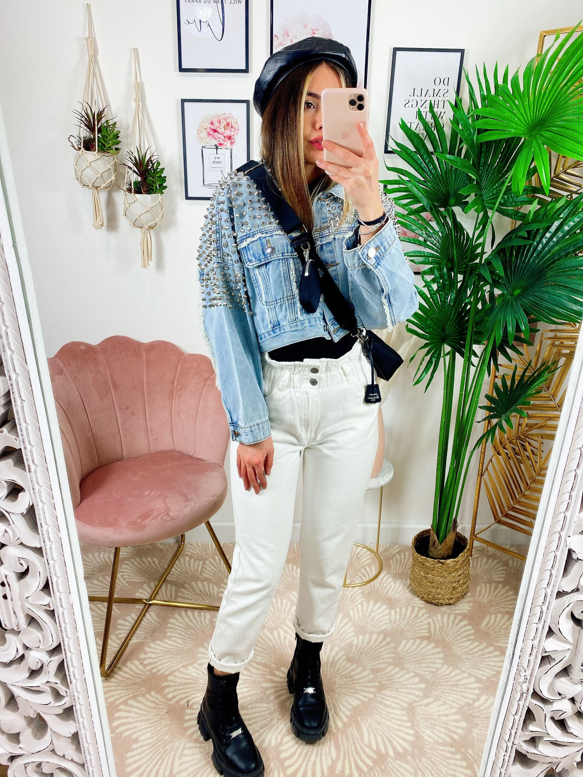 Giacca di jeans con borchie