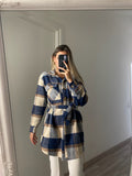 Giacca check nude e blu