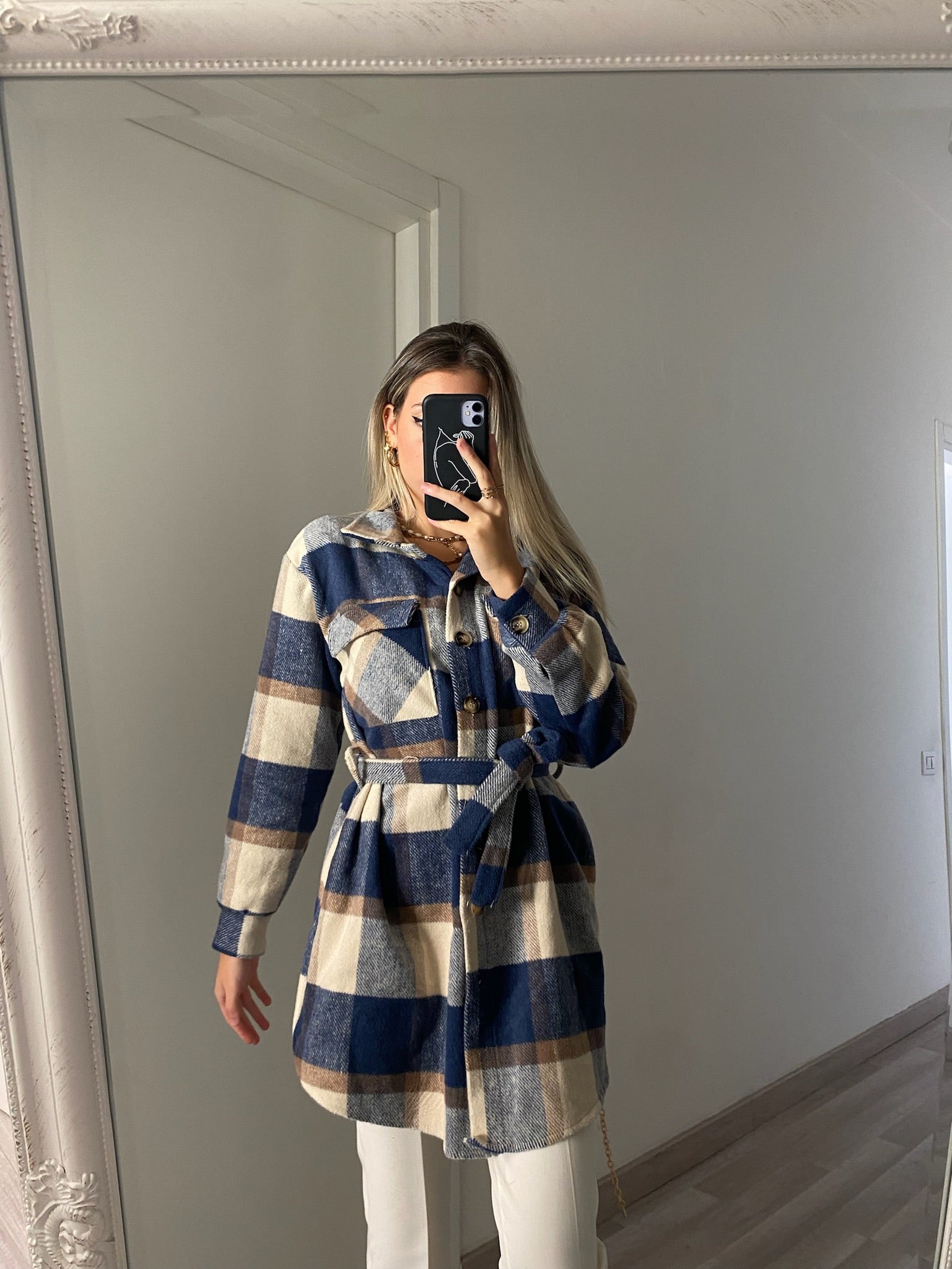 Giacca check nude e blu