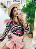Camicia fiorata con borsetta base Nera