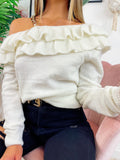 Maglione con scollo e dettaglio in catena bianco