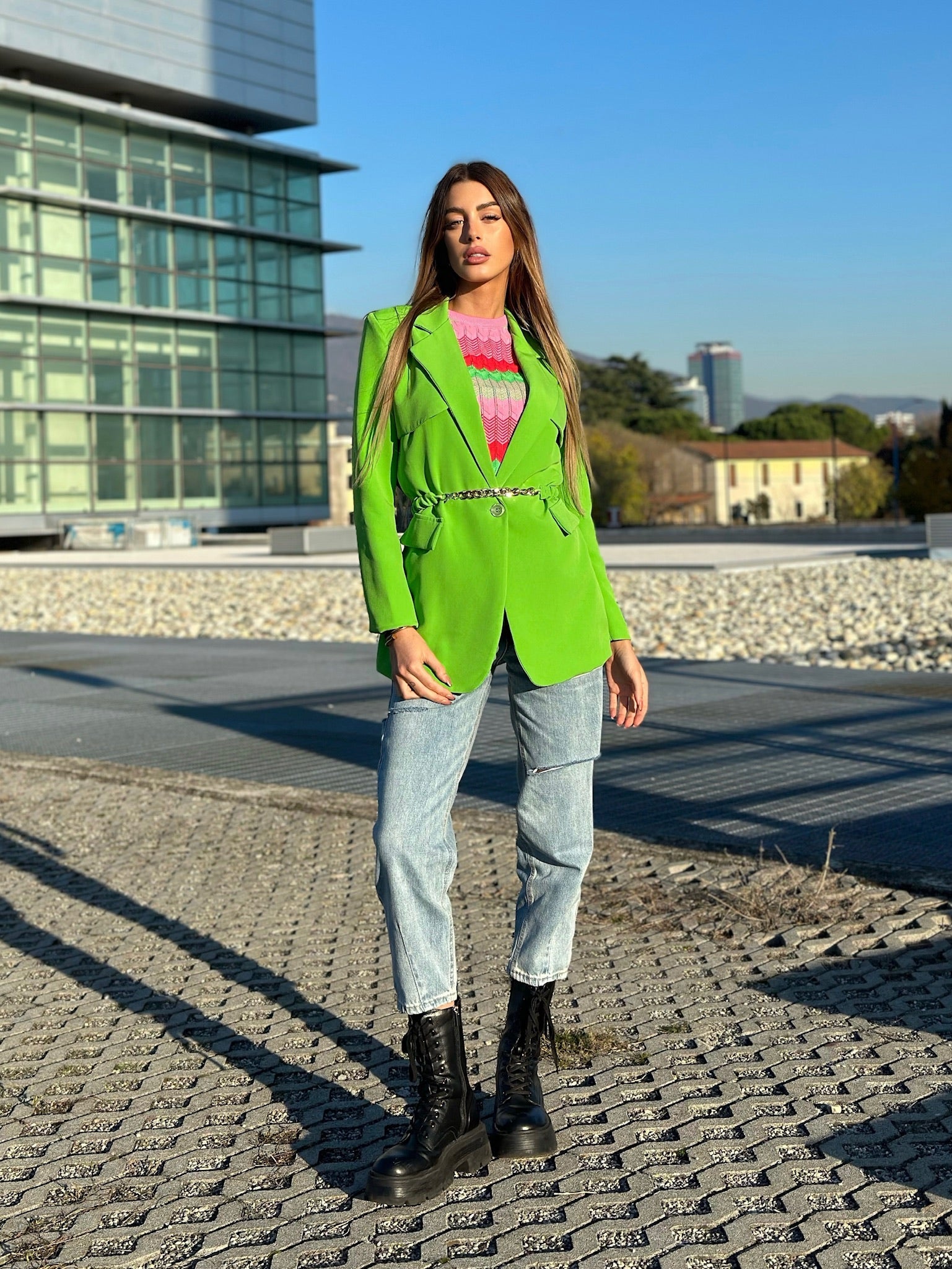 Blazer verde fluo con cintura