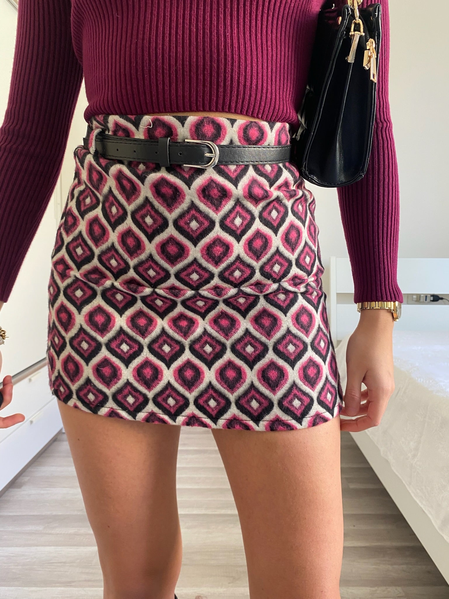 Gonna in tweed Fuxia a rombi