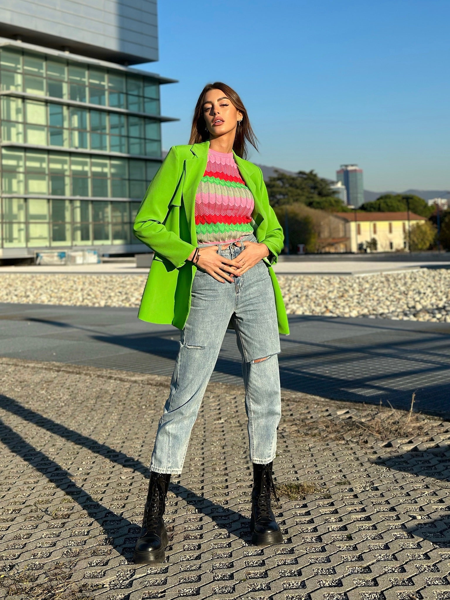 Blazer verde fluo con cintura