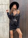 Completo giacca crop e gonna con catene