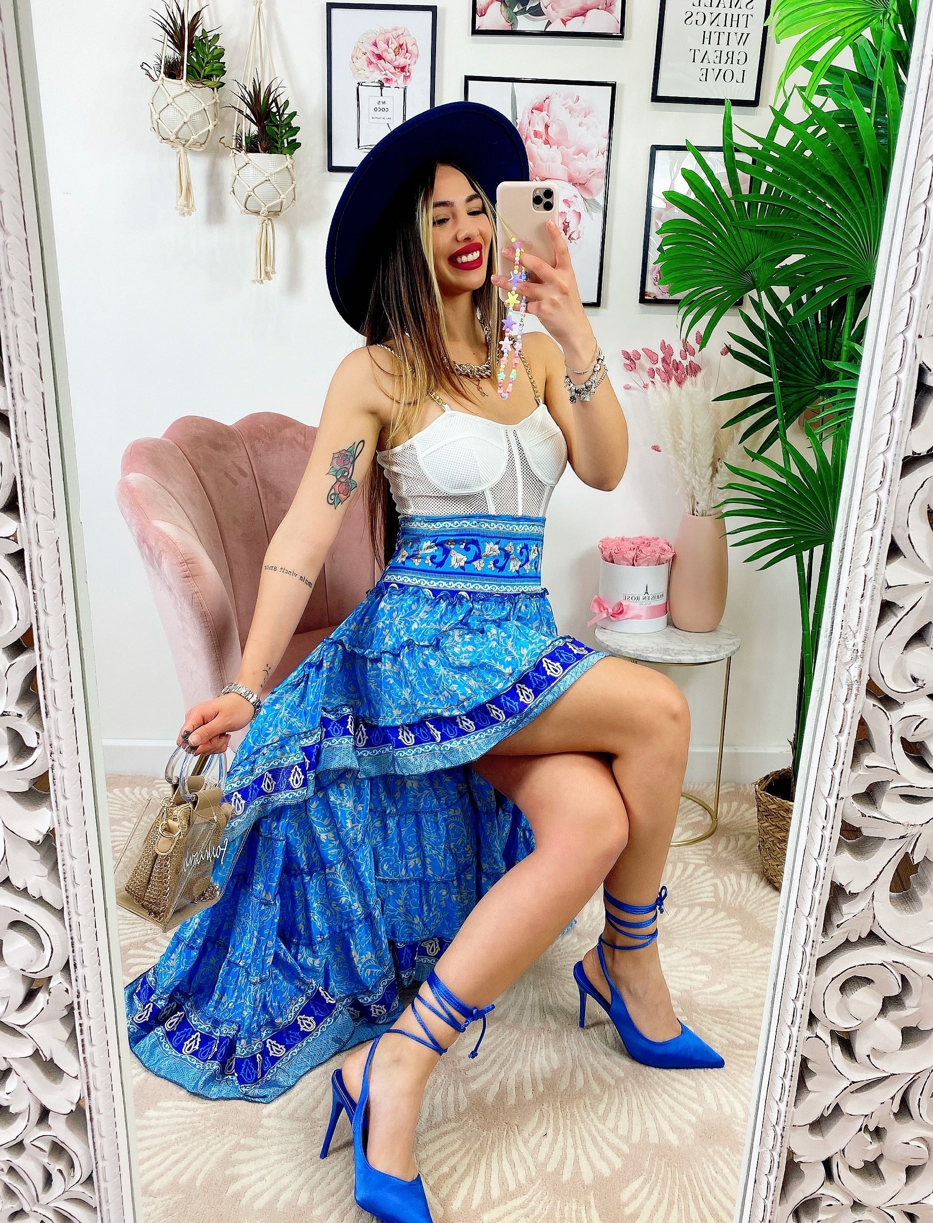 Gonna asimmetrica azzurra e celeste
